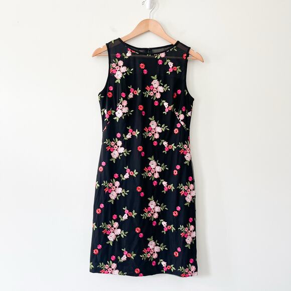 Lauren Ralph Lauren Black Mesh Embroidered Floral Sleeveless Cocktail Dress, 8 - Picture 1 of 10